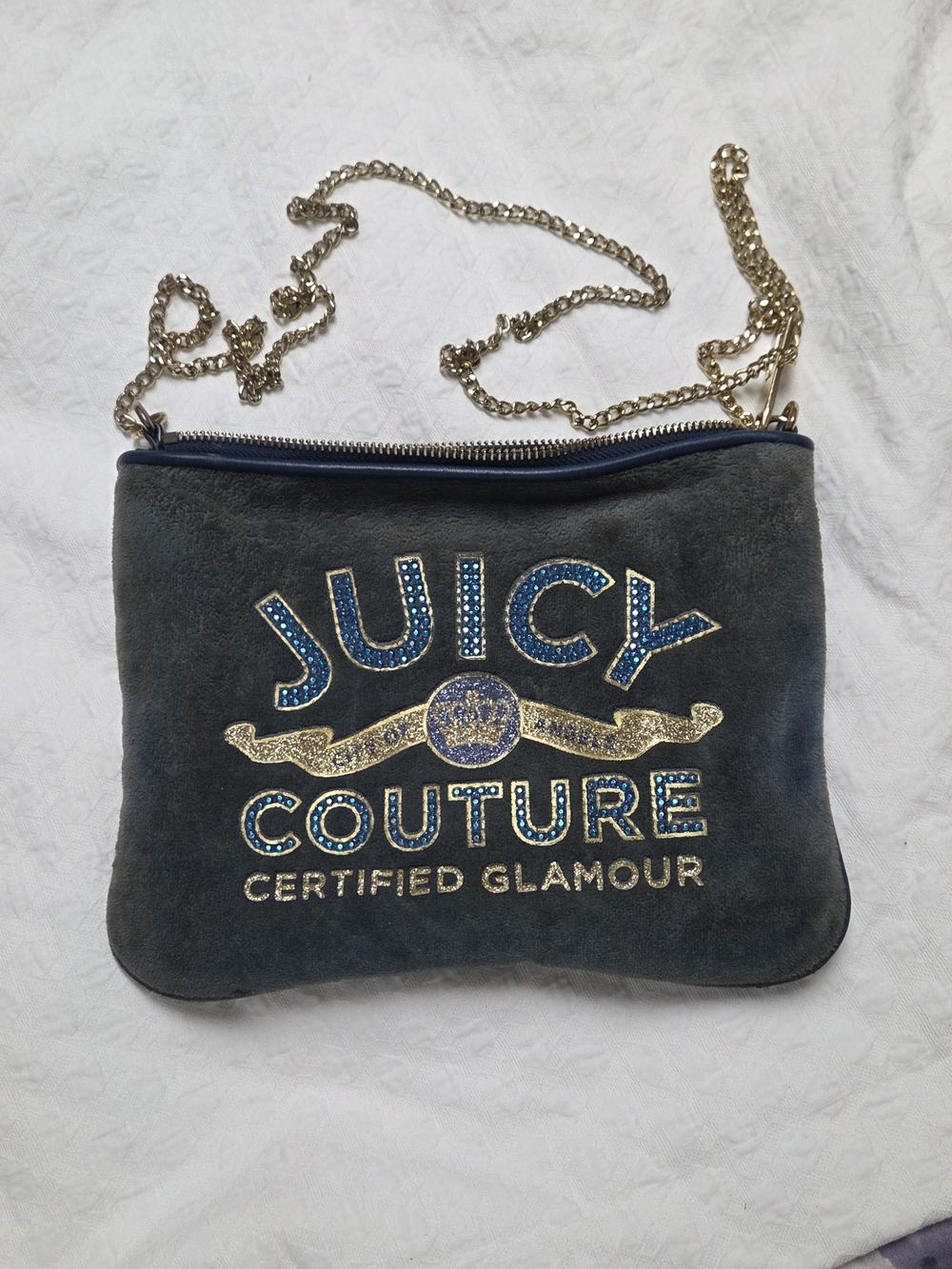 Juicy Couture Navy Suede Logo Crossbody with Gold Chain